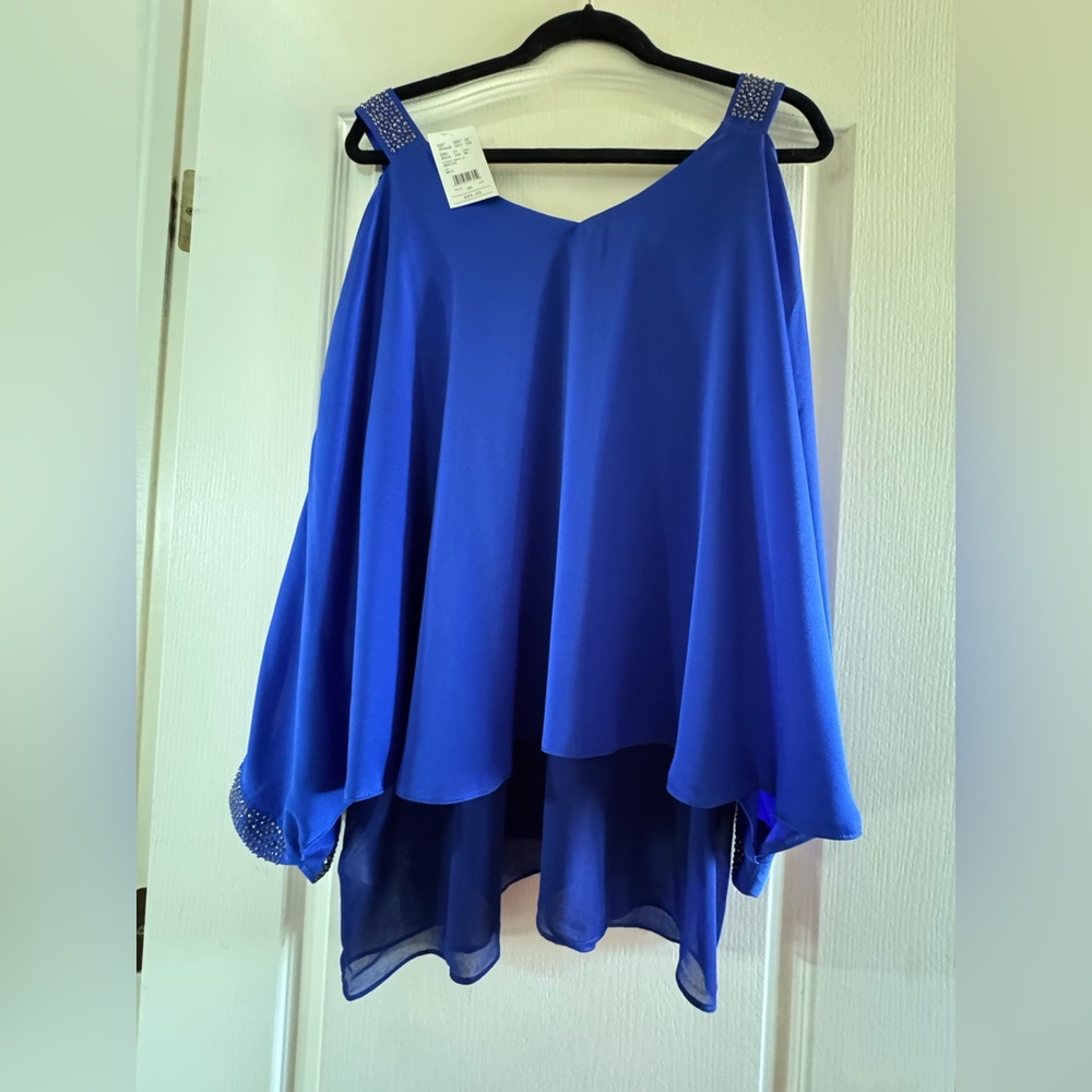 ✨ Stunning Royal Blue Rhinestone Trim Blouse (NWT, Size XL) ✨